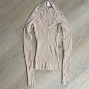 DISSH Ribbed Knit Long Sleeve Top Tan Size Small